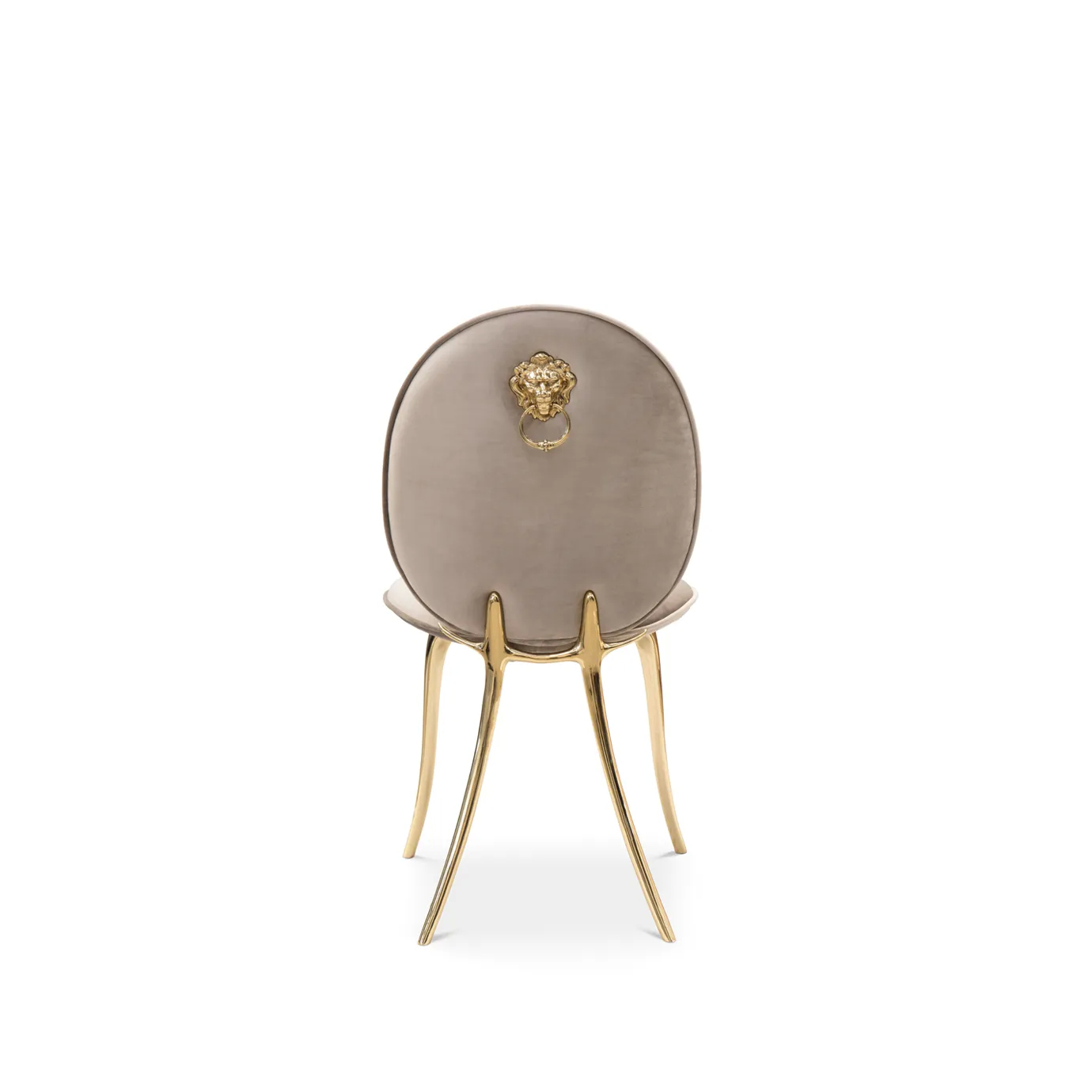 Cream Soleil chair with polished brass legs and curved backrest.