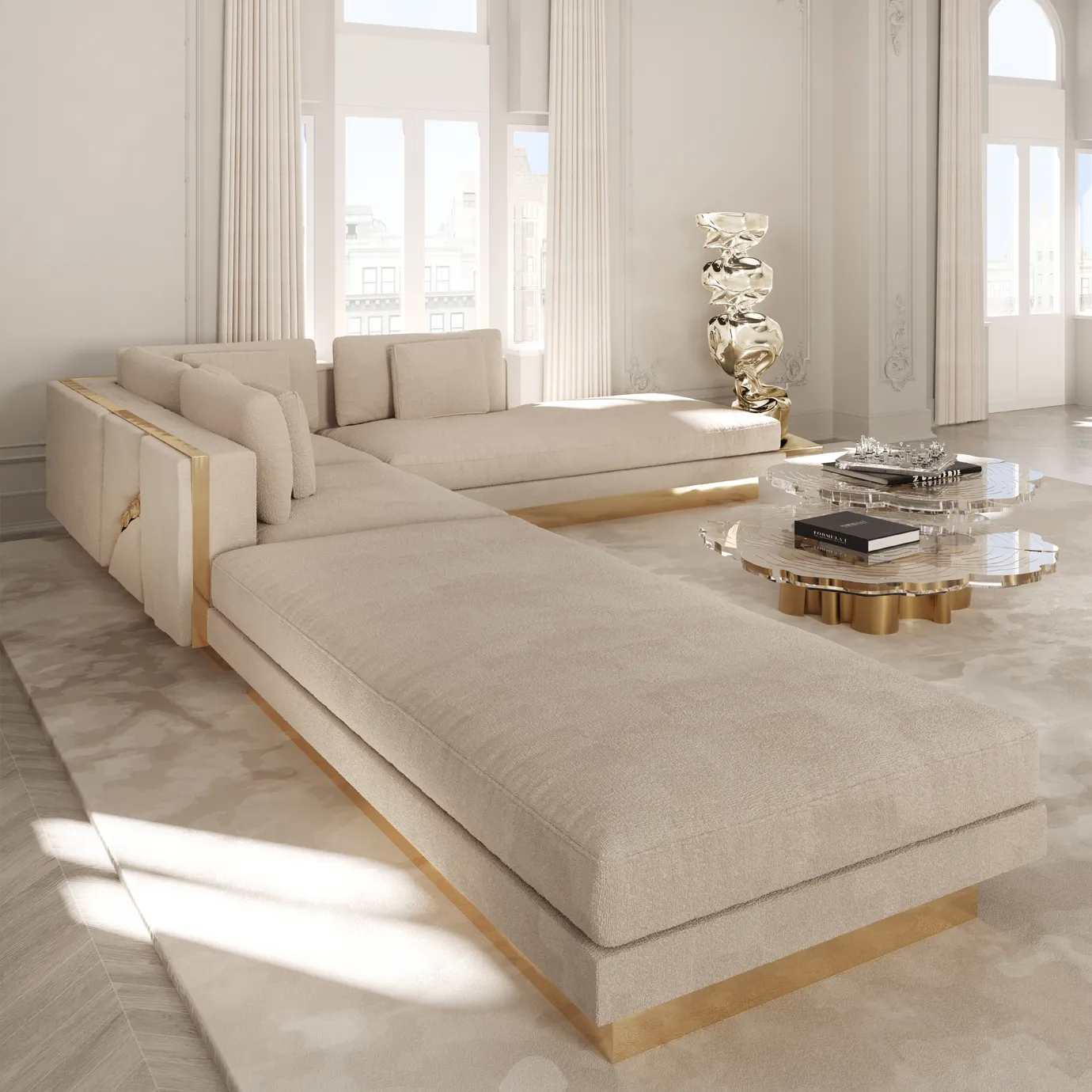 Detailed view of the luxurious fabric and plush cushions, showcasing refined craftsmanship.