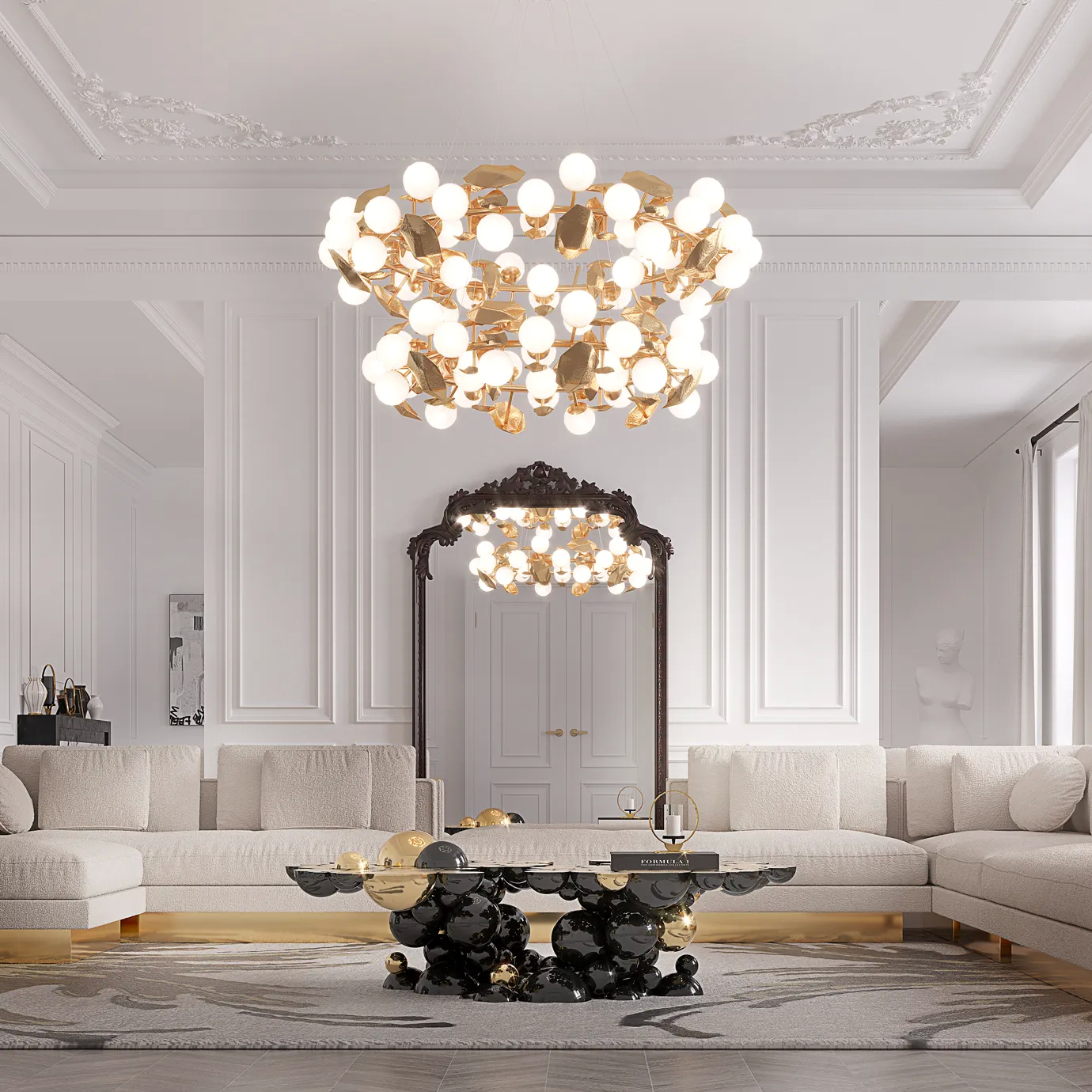Lapiaz Modular Sofa with polished brass accents and plush upholstery.