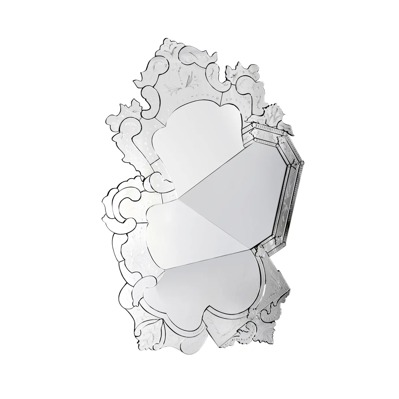 Ornate Venetian-style mirror with elaborate carved frame, showcasing intricate floral motifs and antique gold finish for a luxurious, timeless look