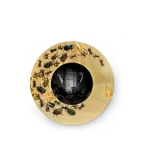 Convex mirror surrounded by intricate insect sculptures, creating a unique blend of natural inspiration and artistic design