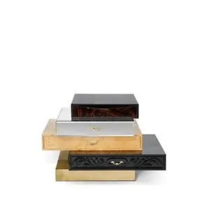 Modern dark wood nightstand with clean lines and minimalist design, featuring subtle geometric detailing on drawer front