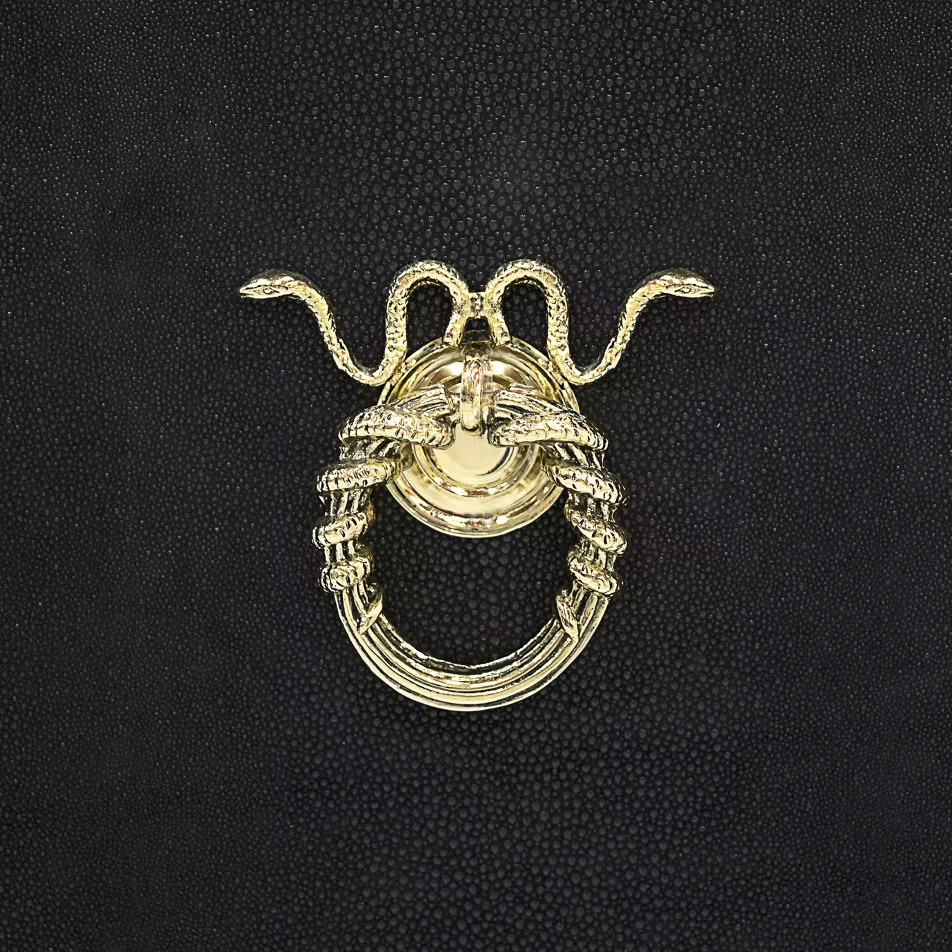 Detailed close-up of the golden snake handle of the Sinful Cabinet.