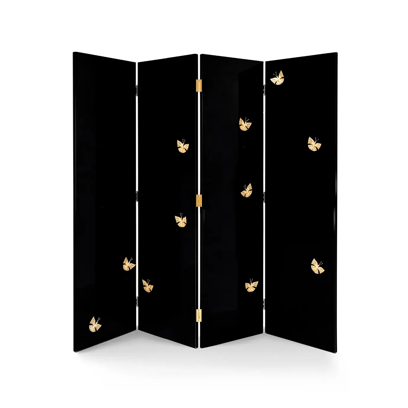 Euphoria black lacquer screen with delicate butterfly accents, adding sophistication and charm.