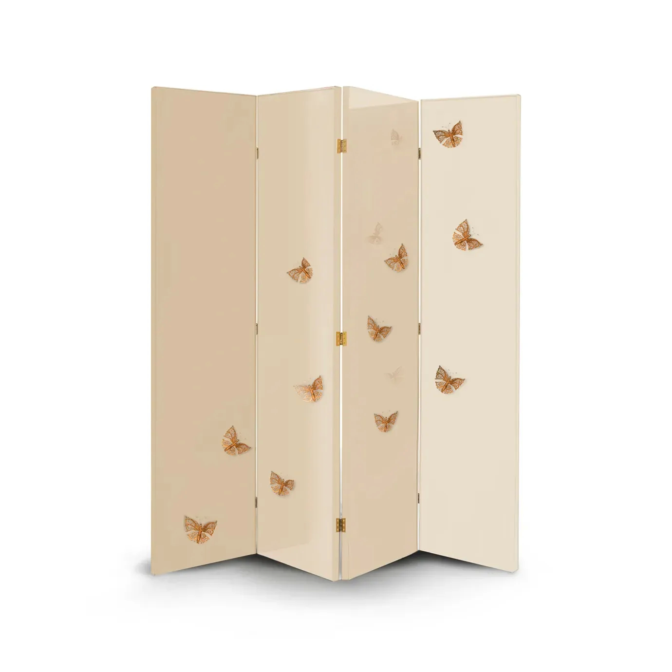 You're right! Here's an updated description:  Euphoria cream lacquer screen with intricate butterfly detailing for a touch of elegance.