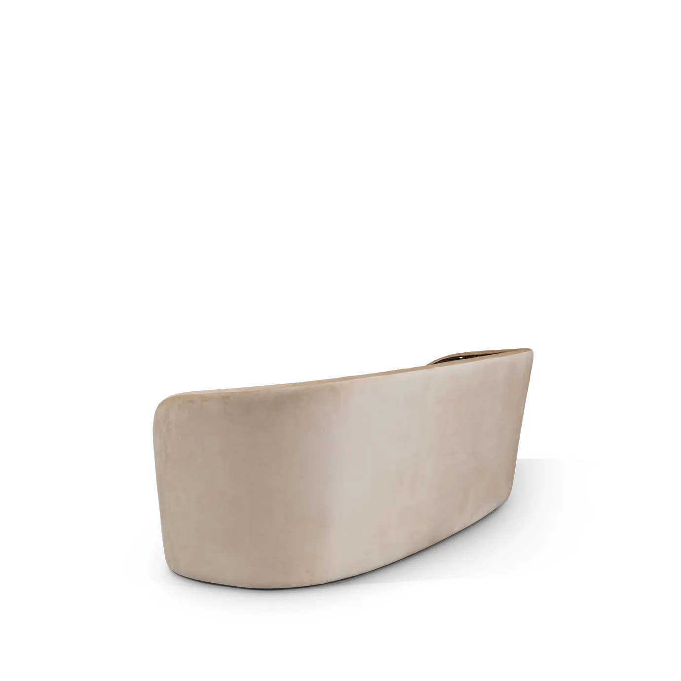 45º back view of Sultana sofa, highlighting its elegant curves, plush upholstery, and refined design.