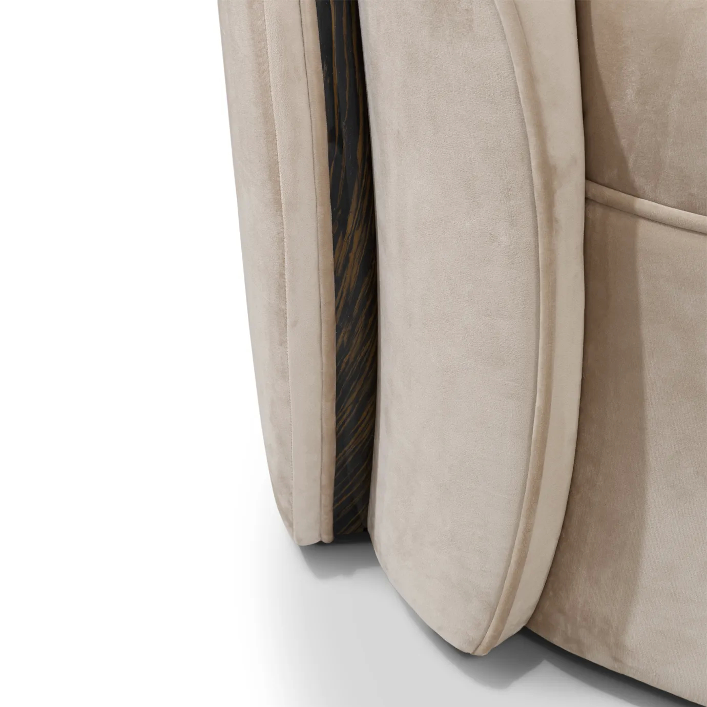 Close-up of Sultana sofa's arm and feet, showcasing its intricate design and luxurious detailing.