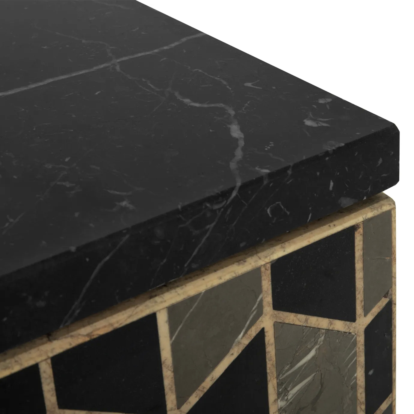 Close-up detail of Tortoise single vanity cabinet, highlighting the tortoiseshell finish and elegant gold hardware.