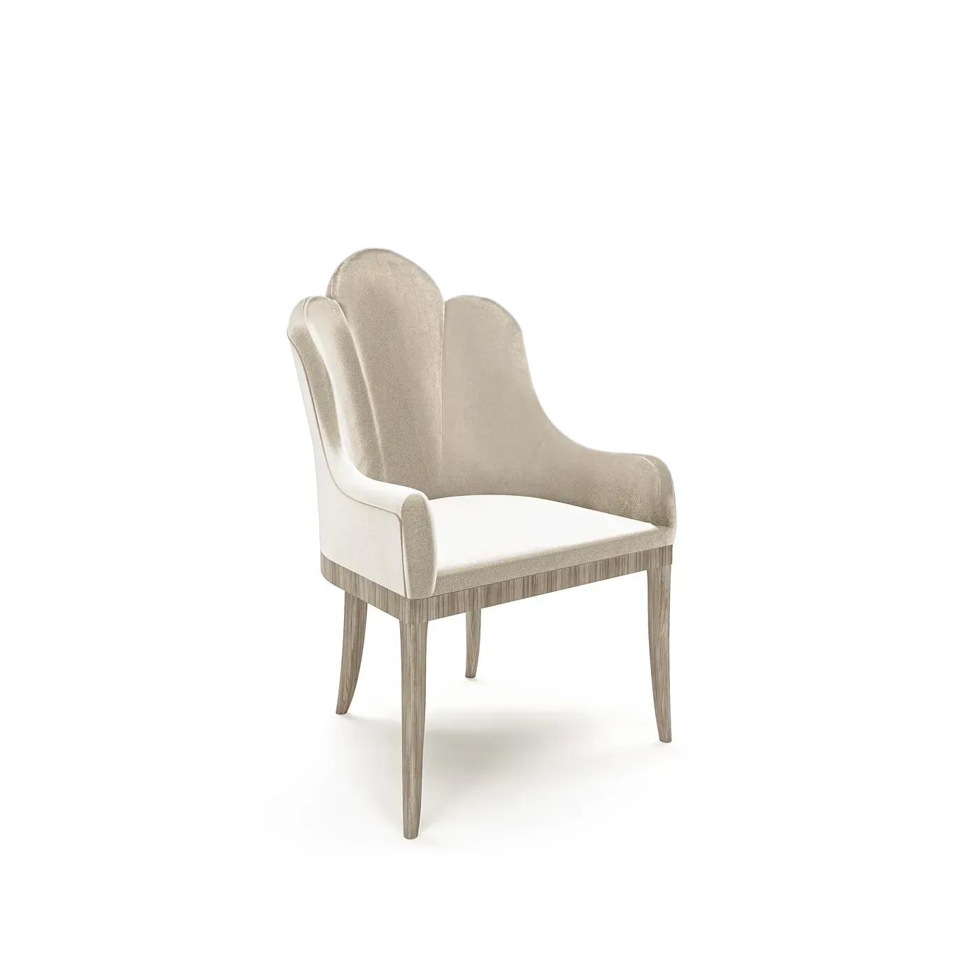 45-degree view of Anastasia dining chair with plush velvet upholstery, curved backrest, and slim gold legs.