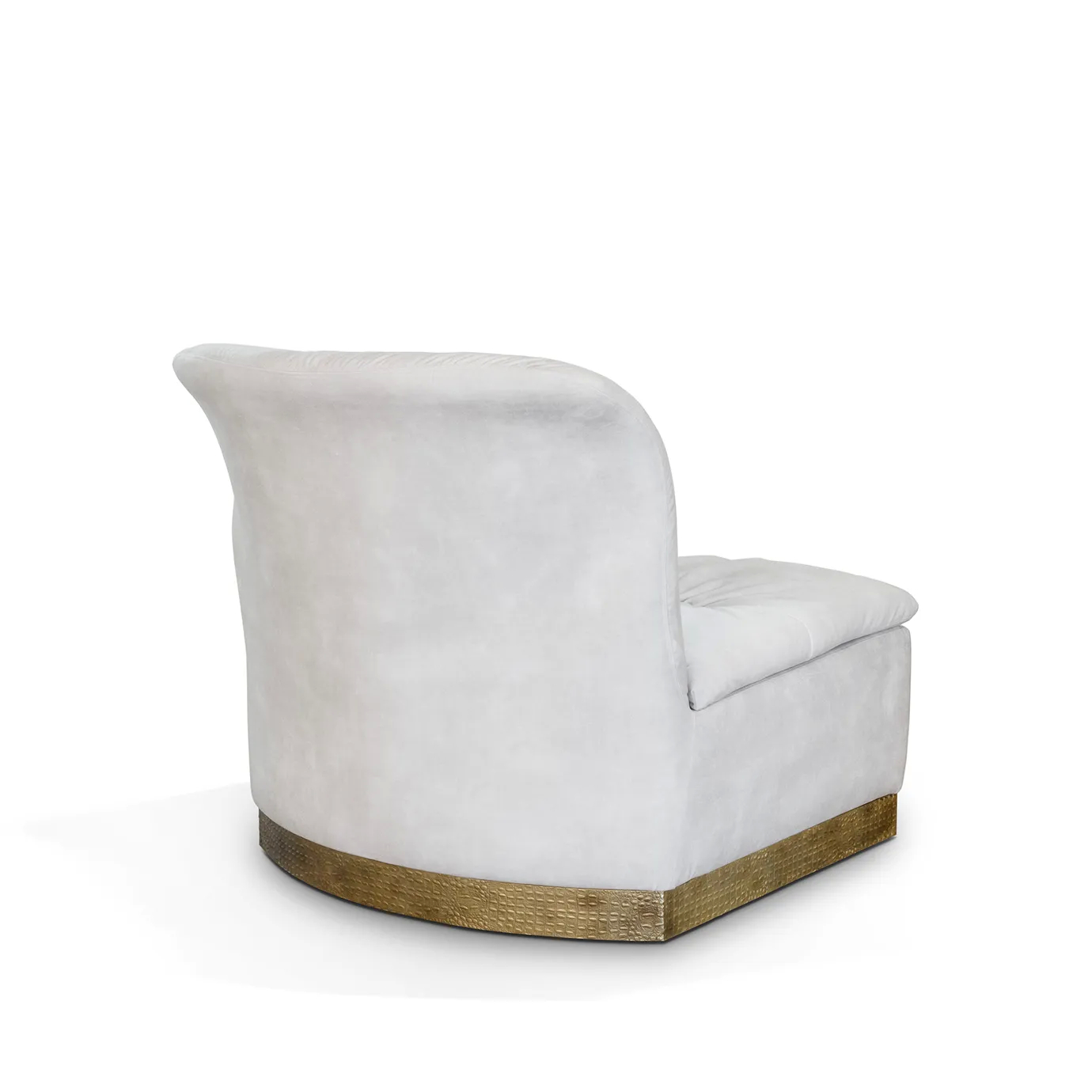 45-degree back view of Cleopatra chair showcasing its elegant curved backrest and gold frame with luxurious velvet upholstery.