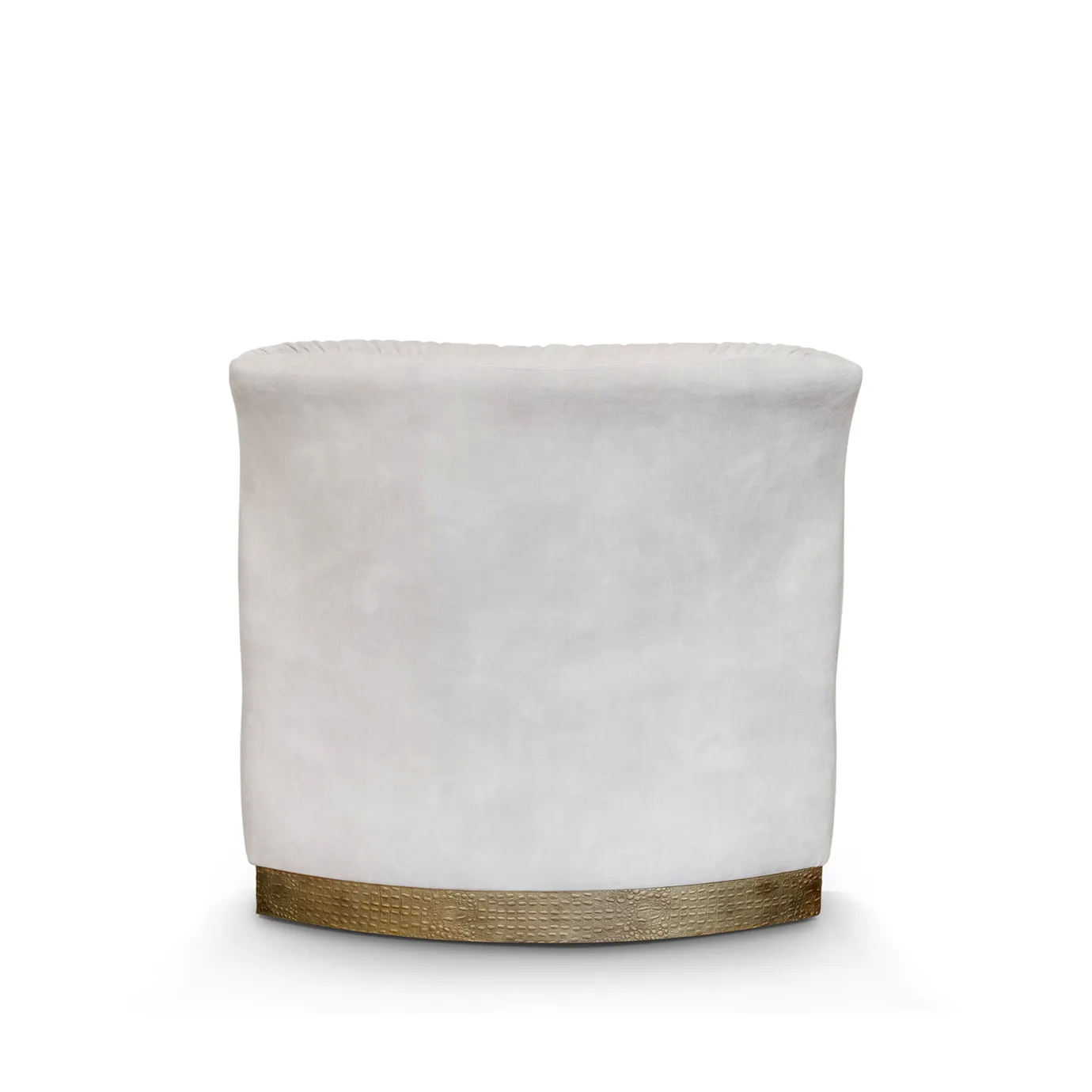 Back view of Cleopatra chair highlighting its curved backrest, gold frame, and rich velvet upholstery.
