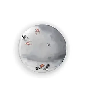 Round concave mirror with gold frame, adorned with sculpted insect motifs like butterflies and beetles.
