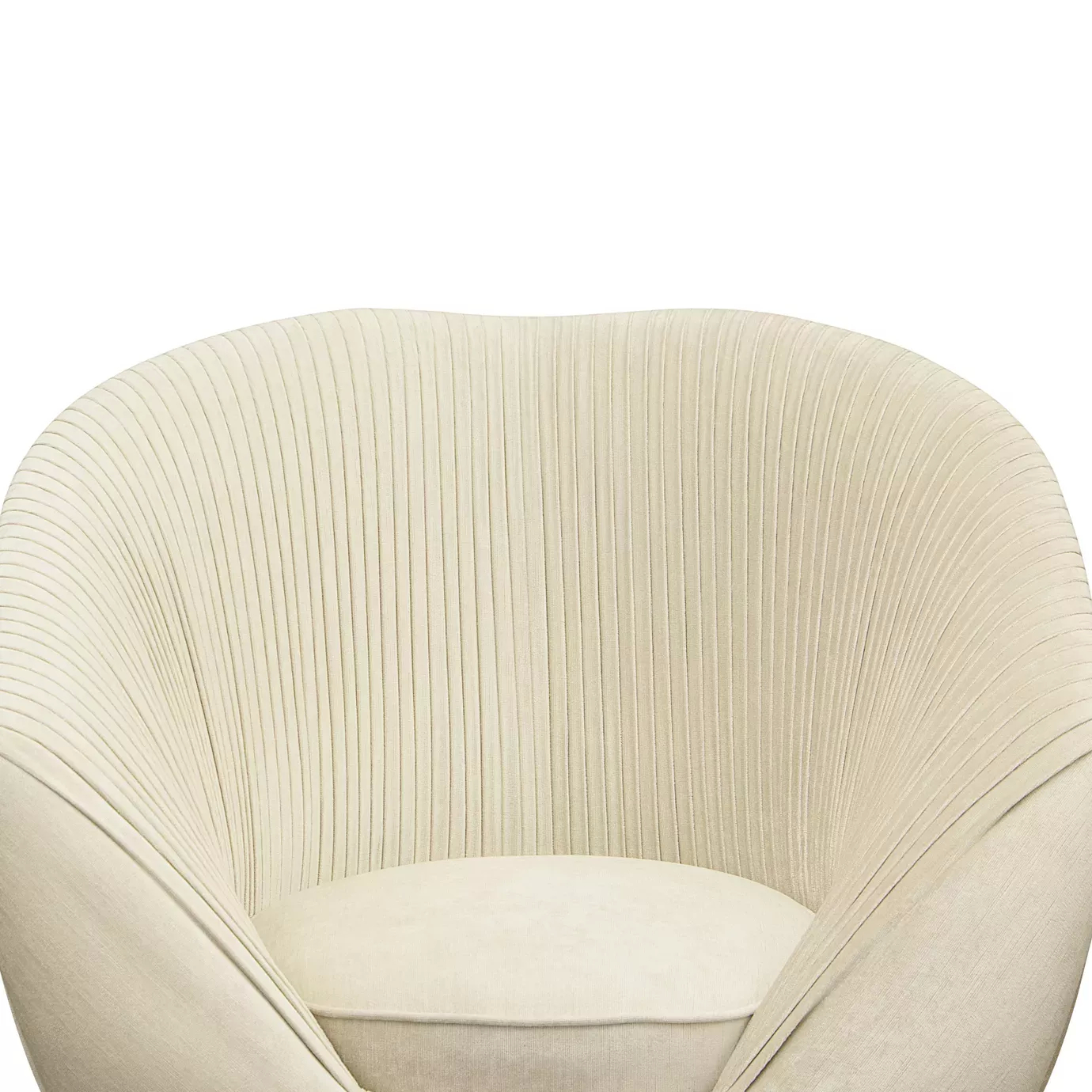 Elegant close-up of the cream fabric with pleated details of the Audrey Armchair.