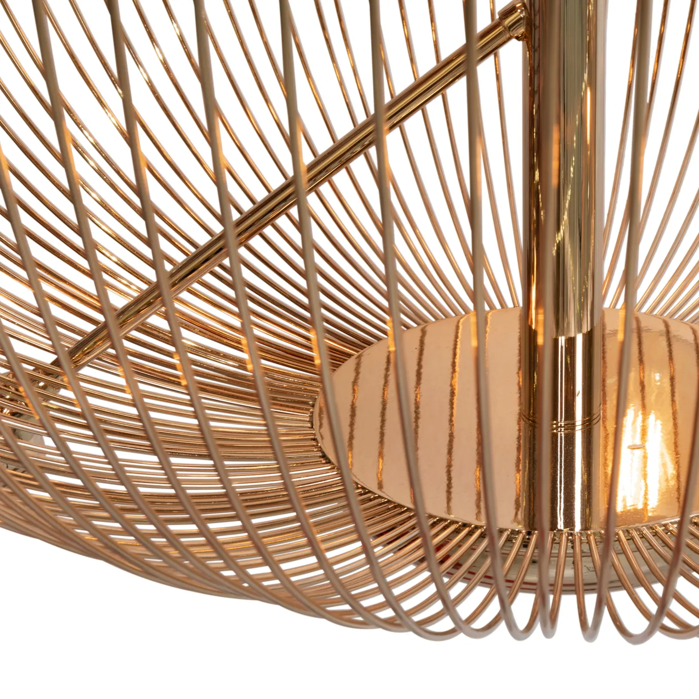 Chandelier with elegant, curved metal arms and a contemporary, minimalist design.