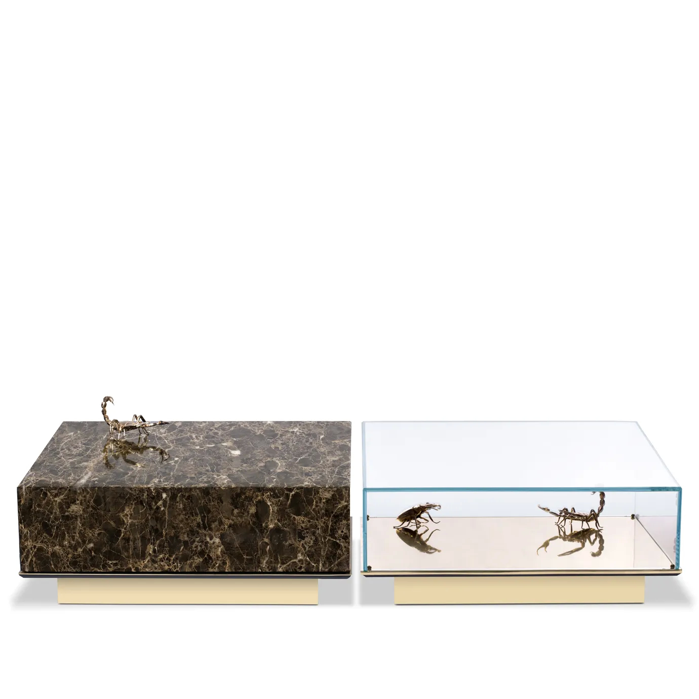 Elegant center table featuring a luxurious Emperador marble top with gold accents and sleek design.