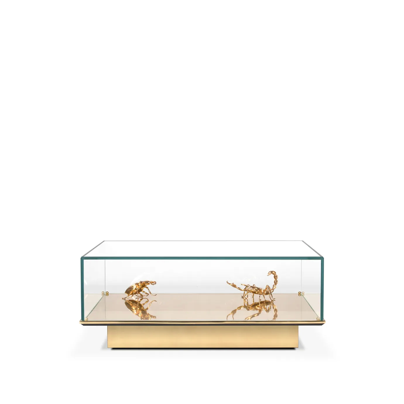 Close-up of a sophisticated center table showcasing rich Emperador marble and gold detailing.