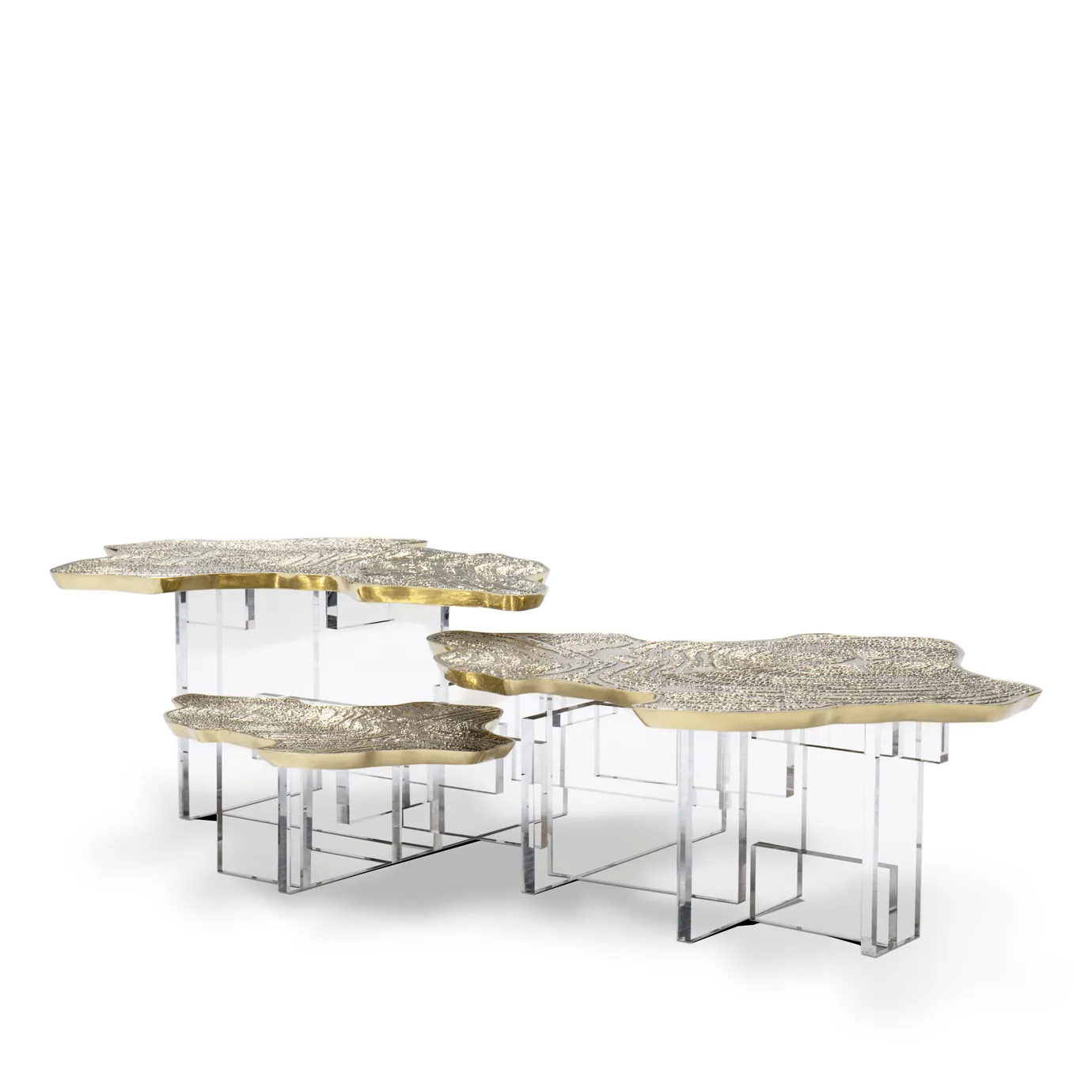 Close-up view of the marble top with detailed veining, paired with a sleek gold base.