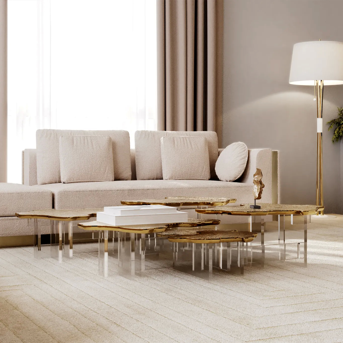 Top view showcasing the marble top with detailed veining and sleek gold base.