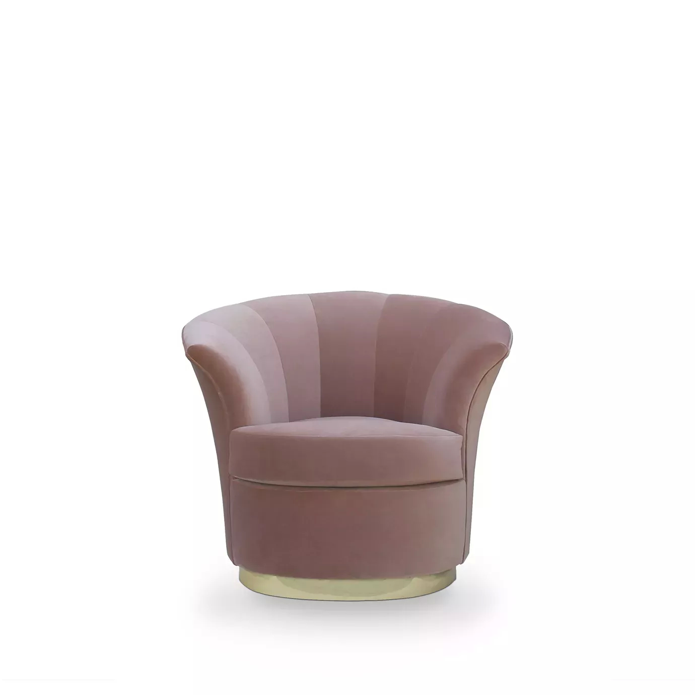 Elegant Besame Chair with golden base and soft pink velvet upholstery.