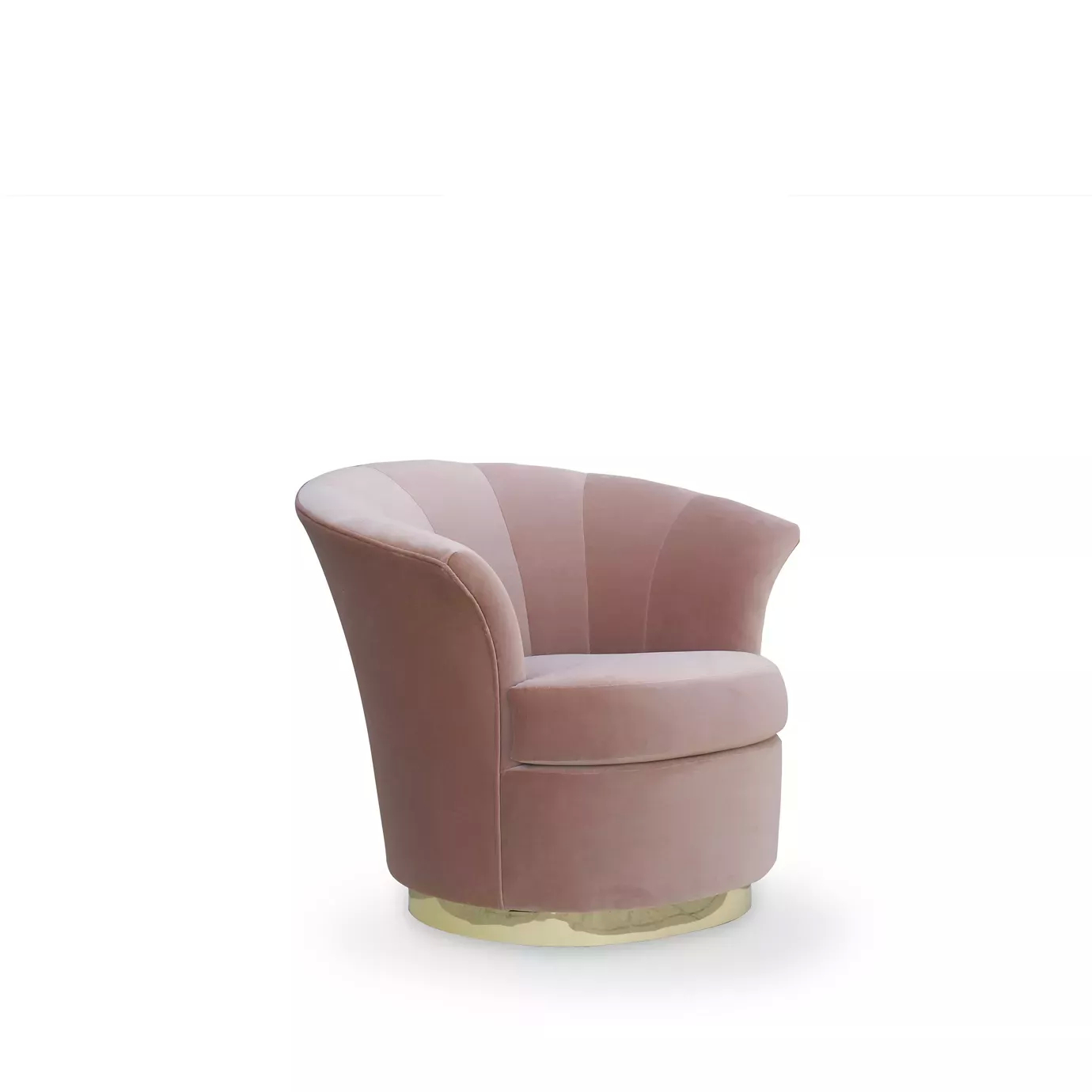 Elegant Besame Chair with golden metal base and soft pink velvet upholstery.