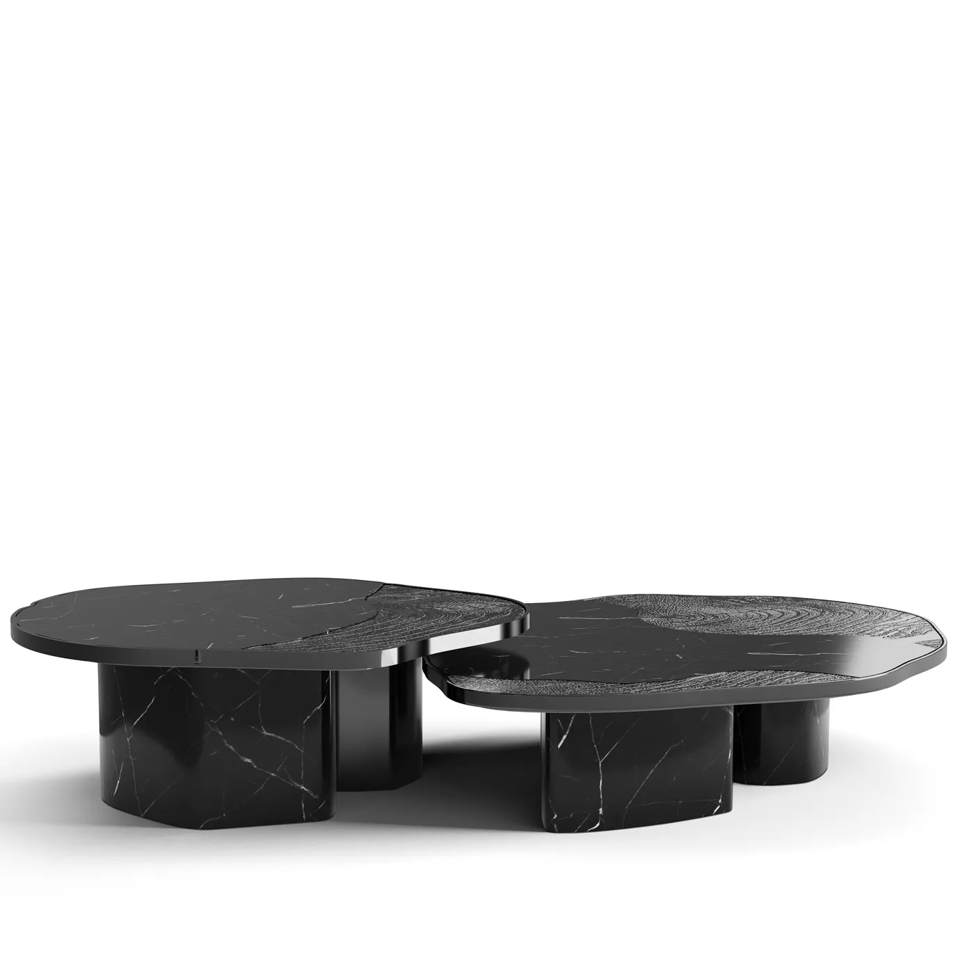 Top-down view showcasing the table’s smooth, dark surface and fluid, abstract form.