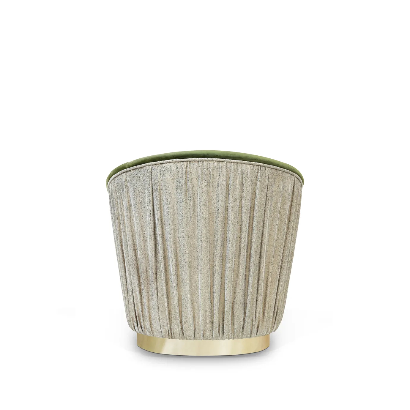 Elegant Countess Chair with golden base, green velvet upholstery, and textured side detail in neutral tones.