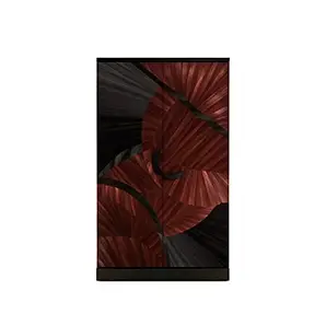 A luxurious Sahara Armoire with a distinctive straw pattern, featuring dark and reddish-brown tones arranged in an organic design.