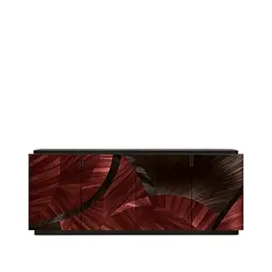 A luxurious Sahara Cabinet featuring a striking straw pattern with reddish-brown and dark tones in a fanned design.