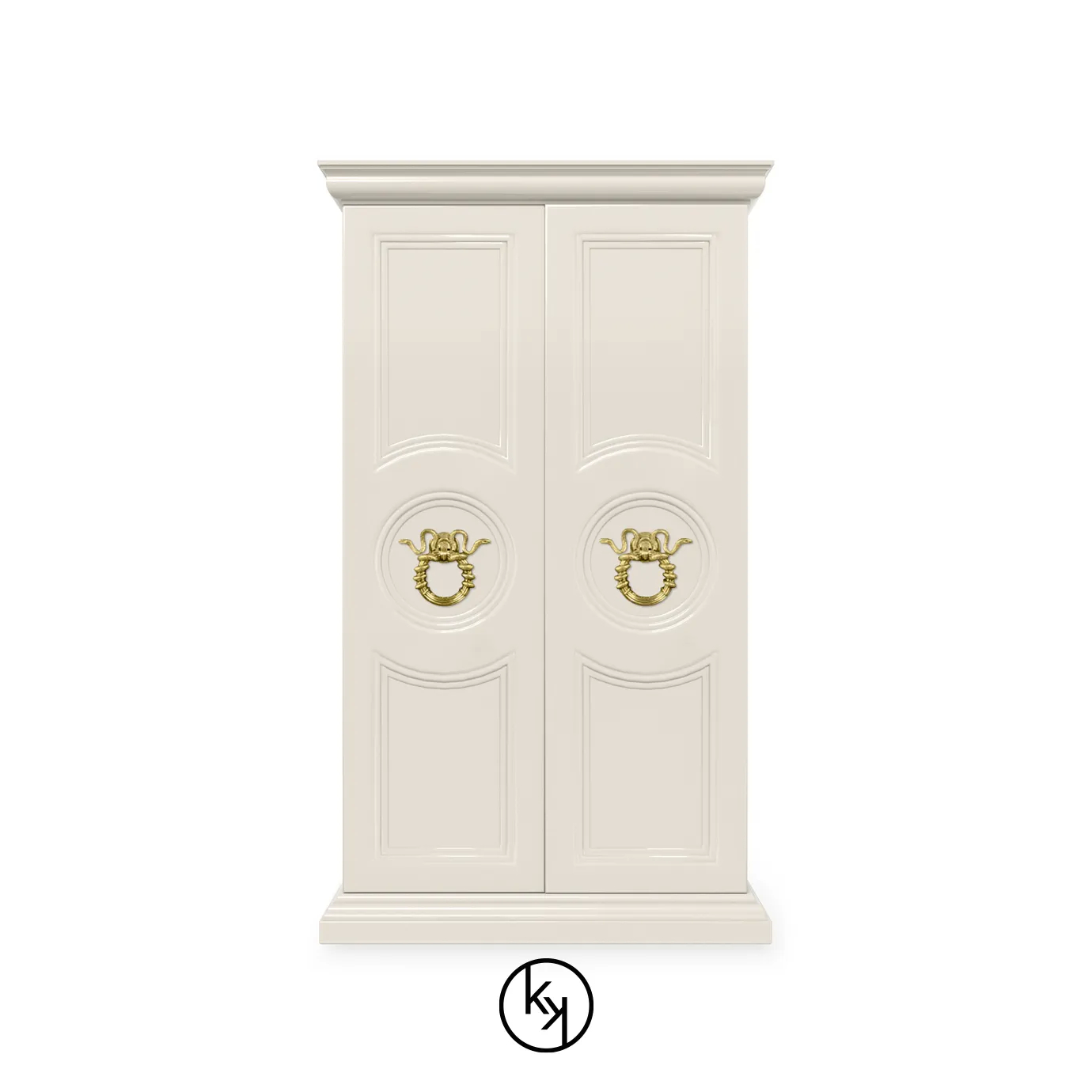 Luxury Parisian armoire in gold with cream doors and sophisticated design