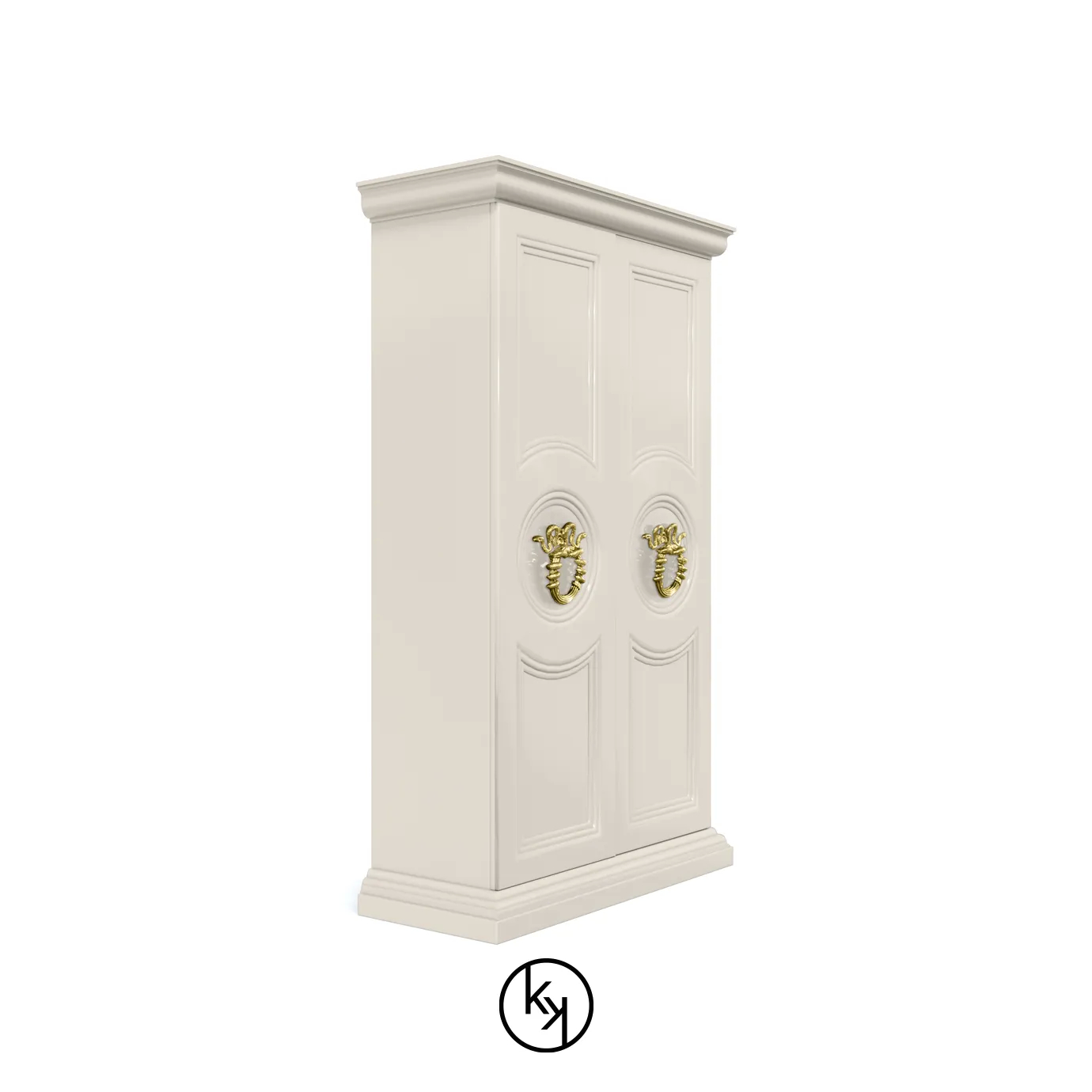 Luxury Parisian armoire in gold with cream doors and sophisticated design