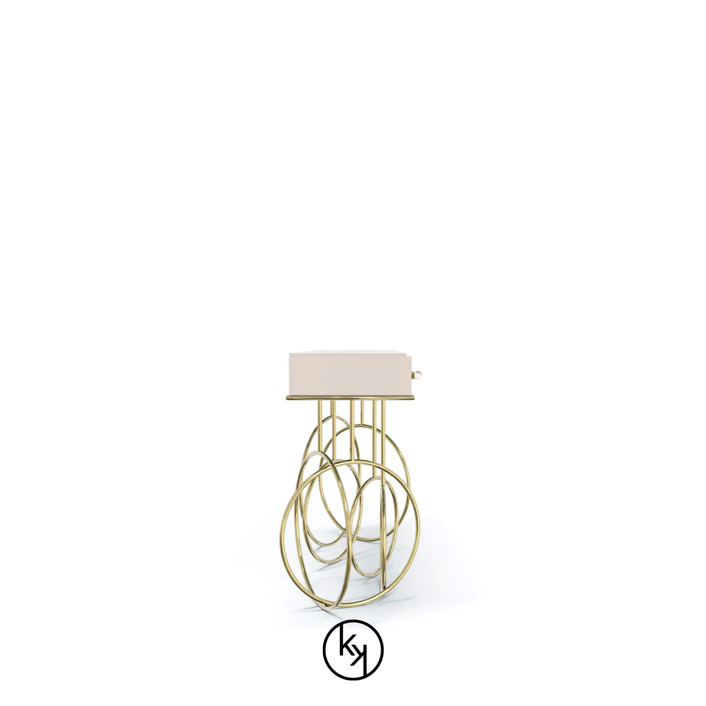Elegant Burlesque Console with cream top and golden intertwined circles base.