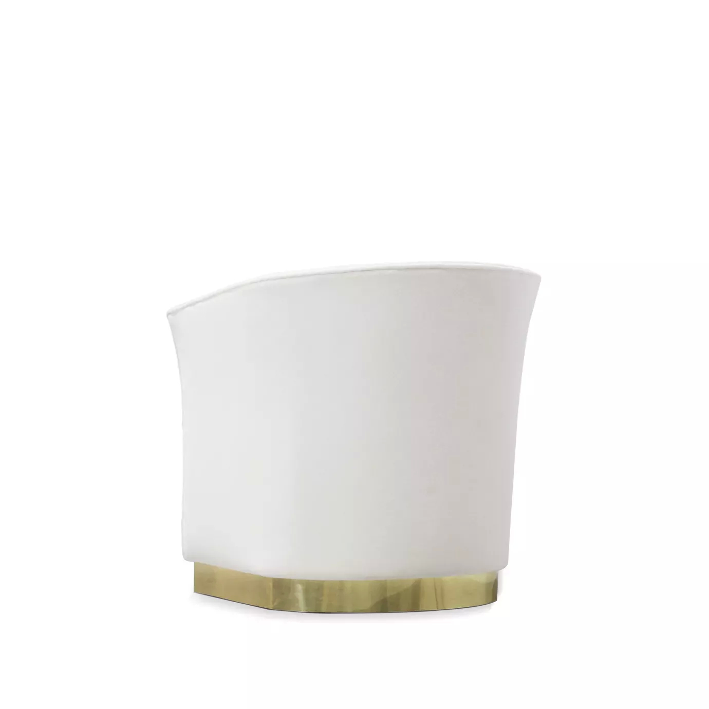Elegant back view of Lovely Armchair with golden metal base and cream fabric upholstery with ruched details.