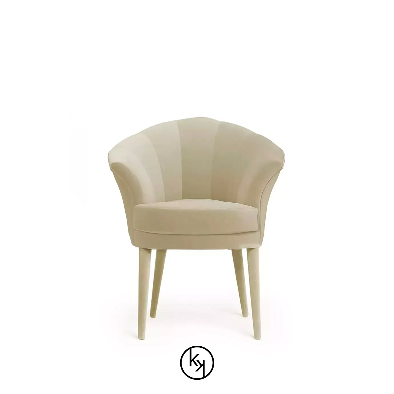 Besame Dining Chair with a cream-colored, fan-pleated back, a cushioned seat, and light-colored wooden legs.