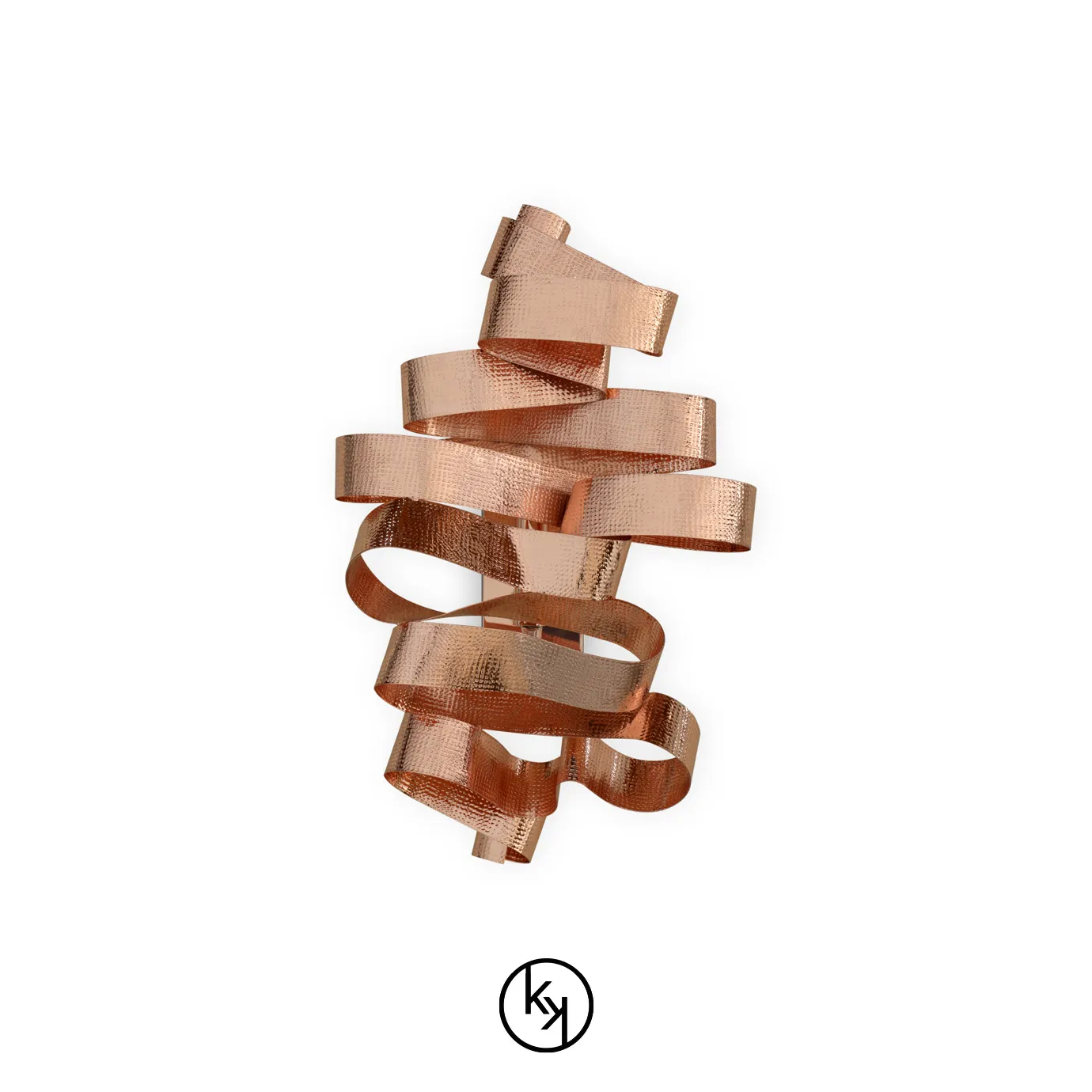 Elegant Chloe Sconce with a sculptural design of wavy ribbons in a textured copper tone.