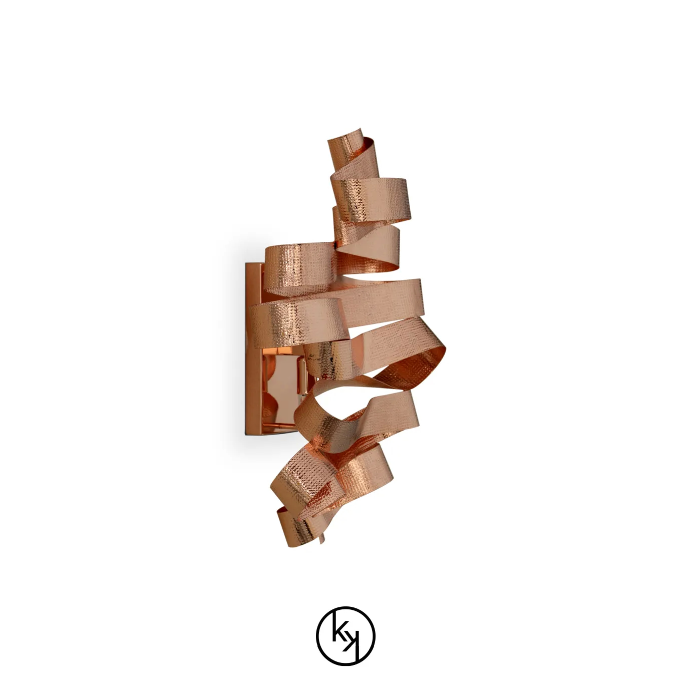 Elegant Chloe Sconce with a sculptural design of wavy ribbons in a textured copper tone.