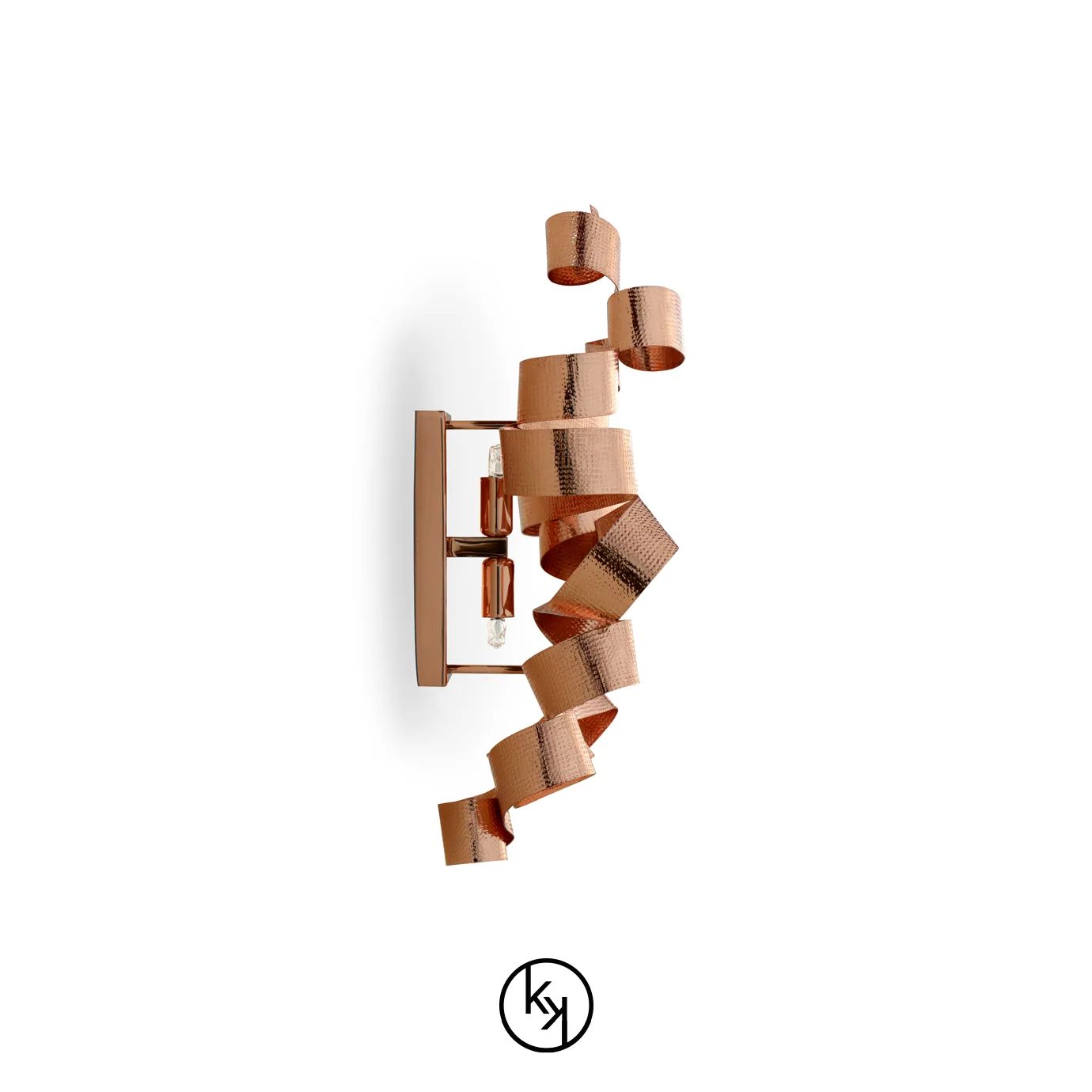Elegant Chloe Sconce with a sculptural design of wavy ribbons in a textured copper tone.