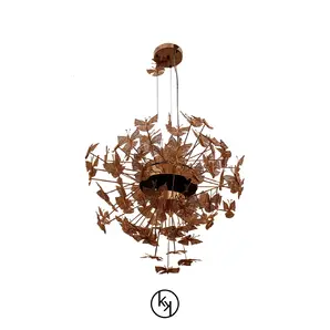 The Nymph Chandelier is inspired by butterflies, with multiple representations of this rare and beautiful animal in golden hues hovering in the air.