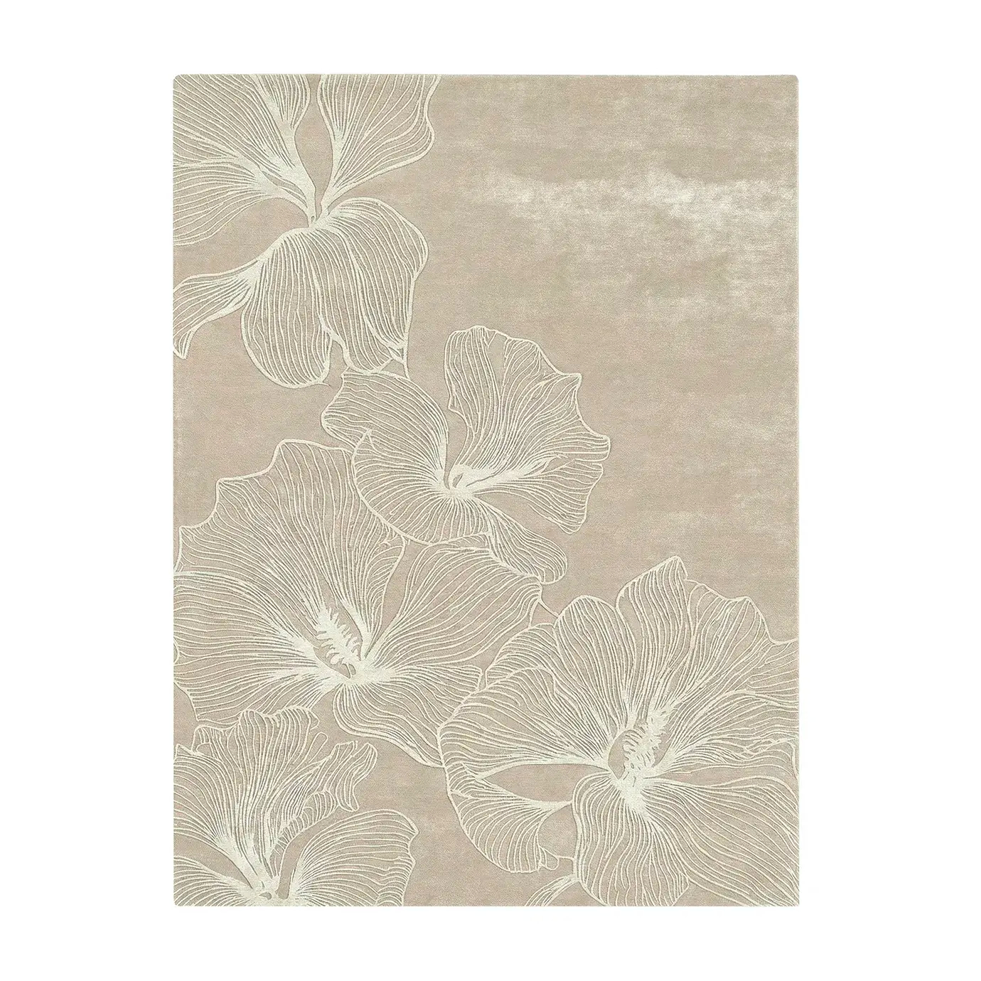 Minimalist KOKET Poppy rug in a monochromatic nude palette with white floral line art, perfect for elegant and neutral interior spaces.