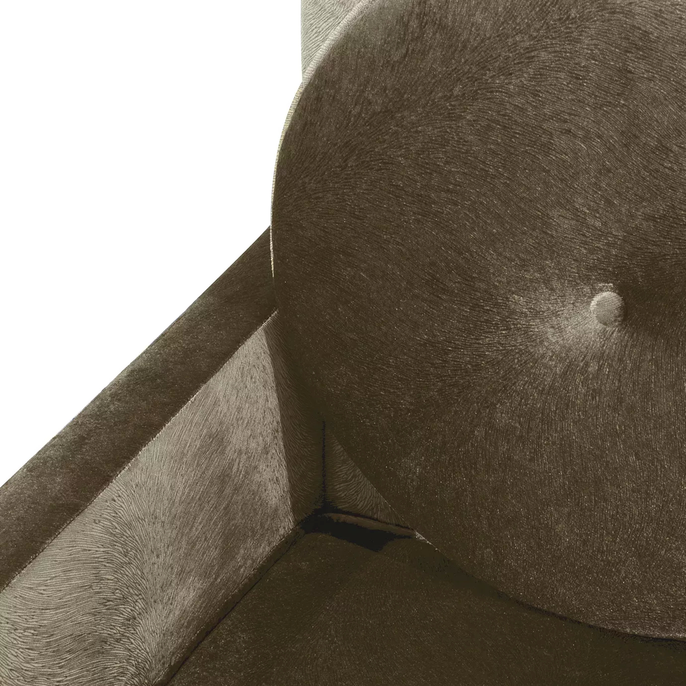 Elegant close-up of the brown velvet upholstery and the button detail of the Hemma Office Chair's backrest.