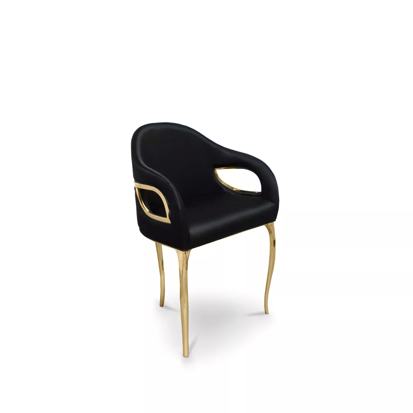 Chandra Chair: a luxurious contrast of black and golden, distinguished by its unique three-legged design.