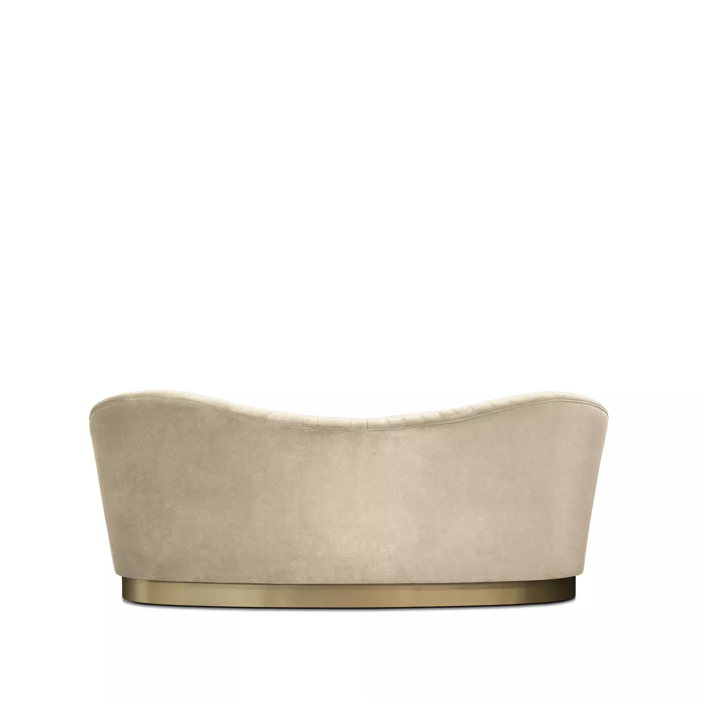 Elegant Kelly Sofa with golden metal base and cream fabric upholstery with pleated details.