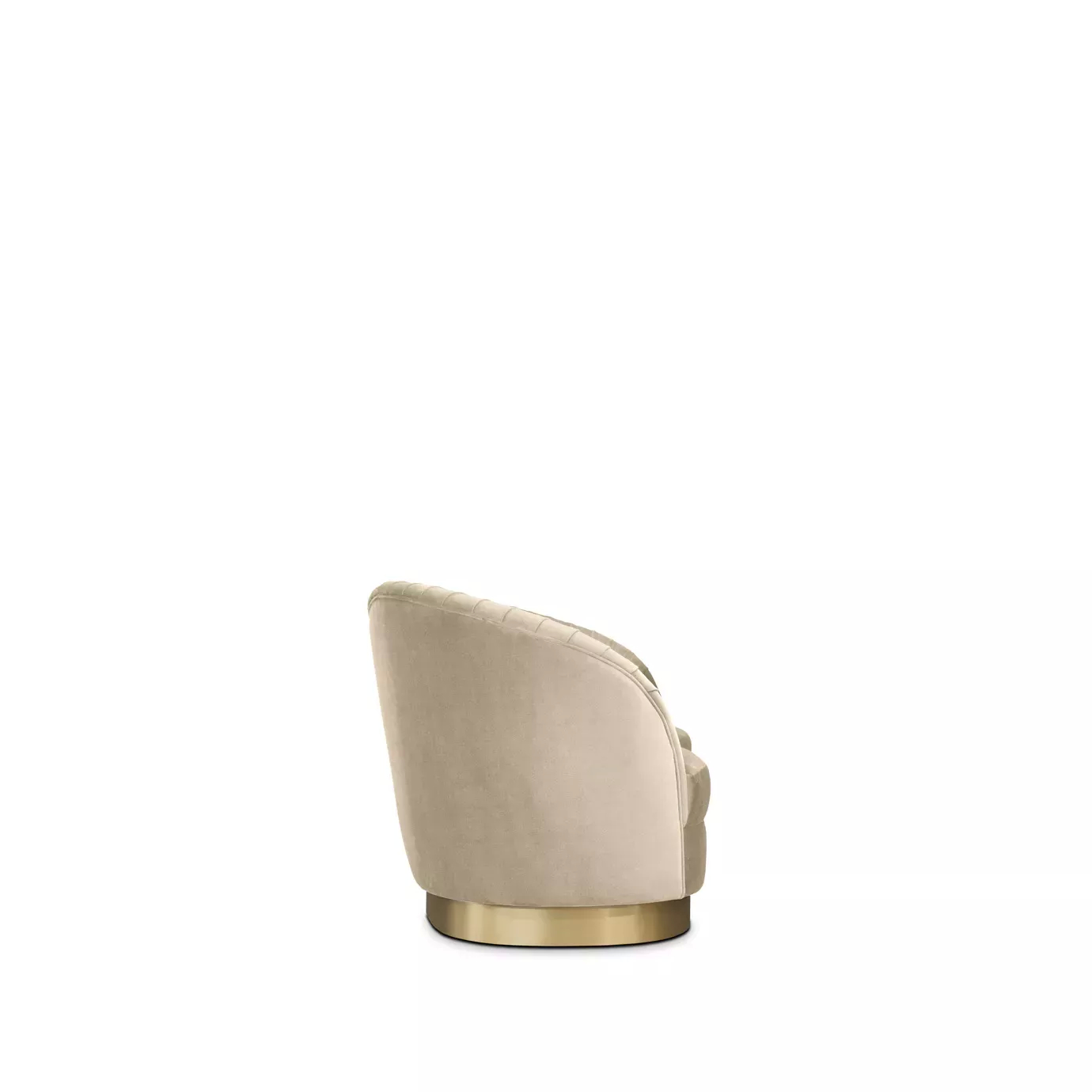 Elegant Kelly Sofa with golden metal base and cream fabric upholstery with pleated details.