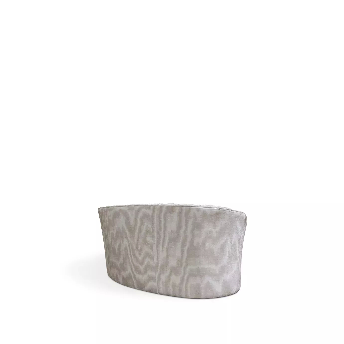 Elegant Entice Sofa with curved design and light textured fabric upholstery.