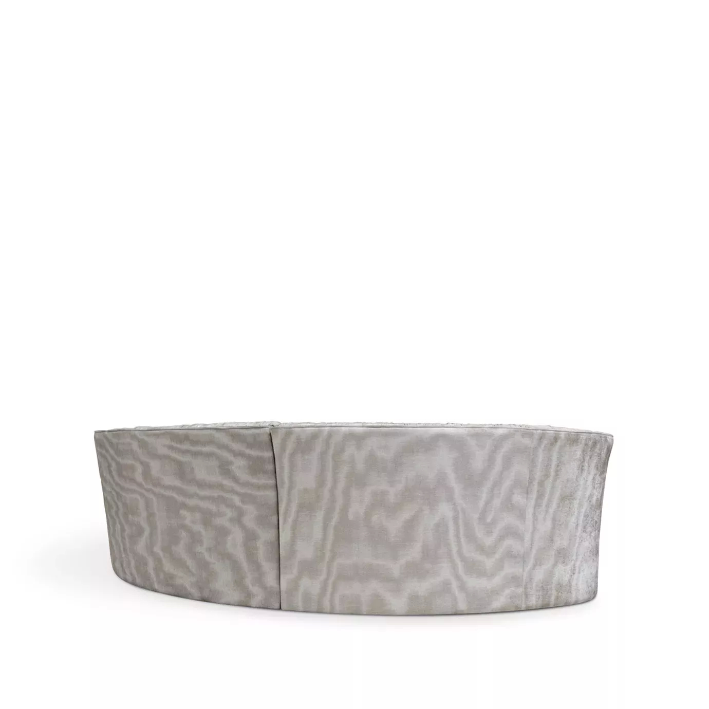 Elegant Entice Sofa with curved design and light textured fabric upholstery.