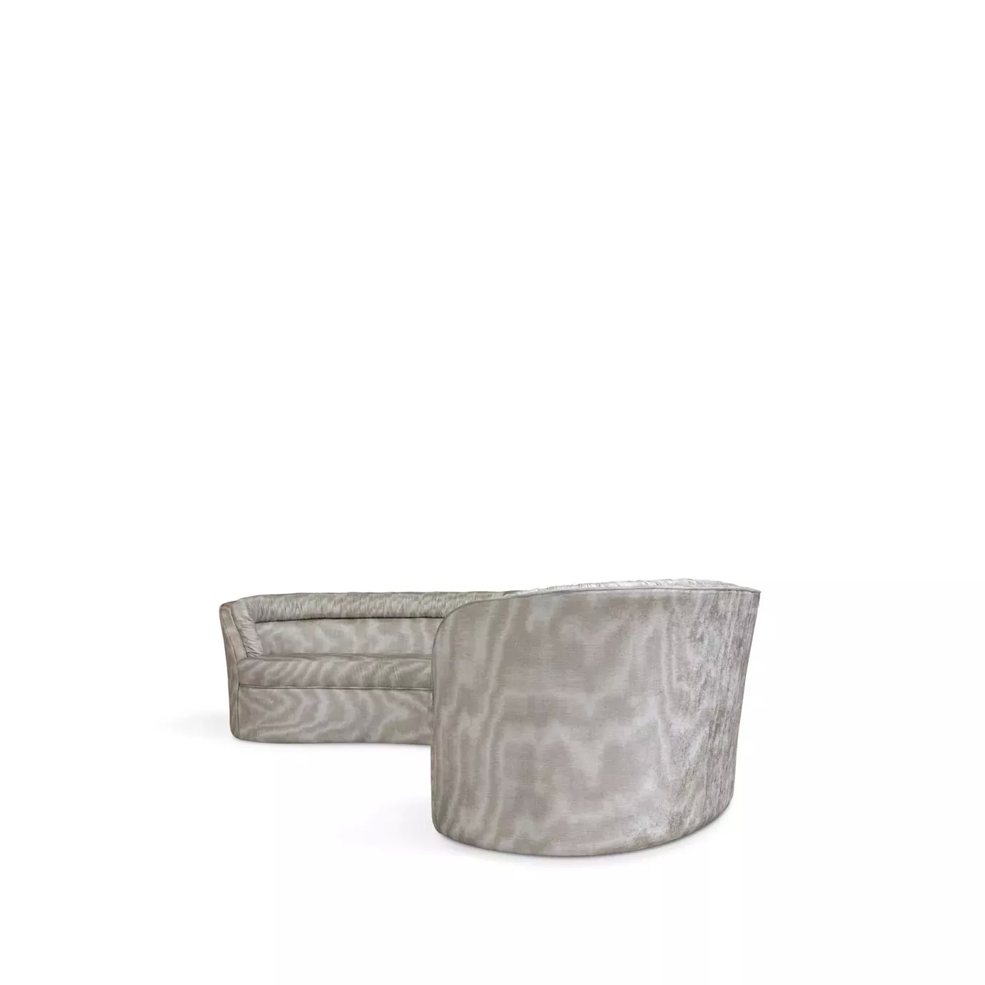 Elegant Entice Sofa with curved design and light textured fabric upholstery.