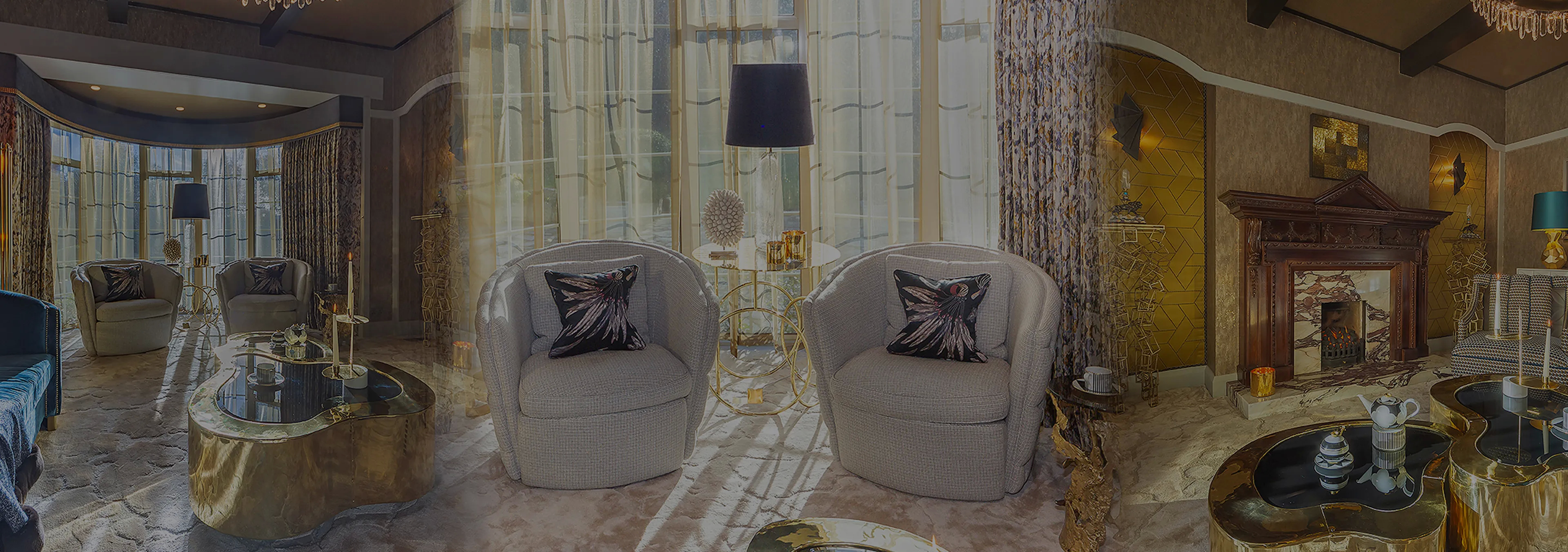 Labor of Love: Two Naomi chairs with golden velvet upholstery and black legs, with a decorative glass vase.