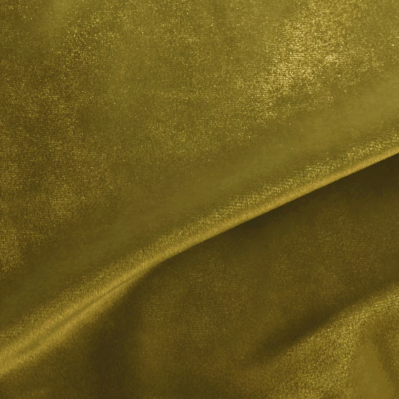 Elegant close-up of a Silky Velvet 414 fabric swatch in a luminous and soft olive green tone, showcasing its smooth texture and the delicate folds that highlight its natural and silky sheen.