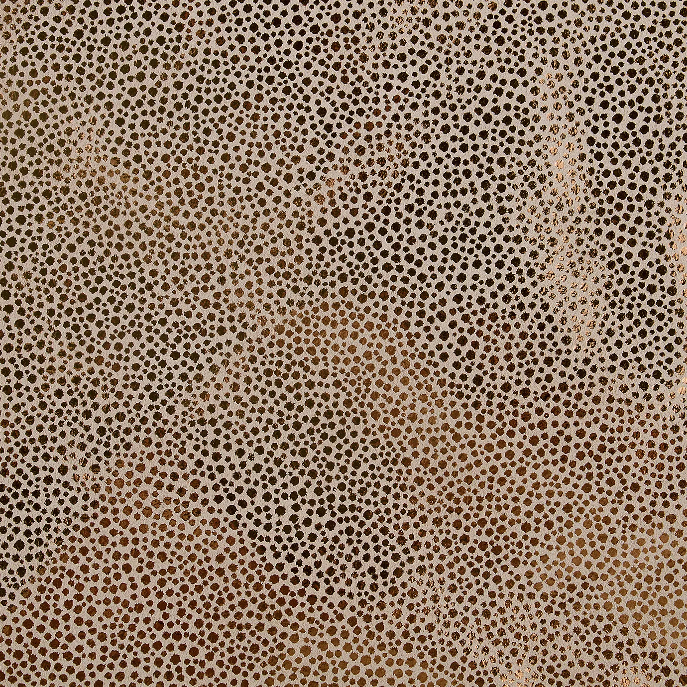 Elegant close-up of a Crico Bronze leather swatch with a textured pattern of small dots in beige and metallic bronze tones, featuring a smooth surface with a rich and earthy shimmer, evoking a feeling of textured sophistication and a touch of vintage warmth.