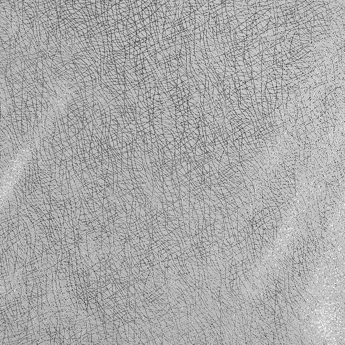 Close-up of a Glamour Silver fabric swatch with an abstract pattern of fine silver lines interwoven on a light base, showcasing its unique texture and a subtle metallic sheen that gives it a feeling of modernity and luminous elegance.