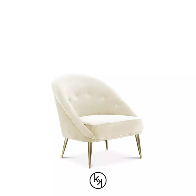 Aberdeen Chair has a clean design, featuring cream tones and golden metal feet, being an elegant design element.